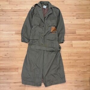 VINTAGE TOGETHER OLIVE GREEN LONG TRENCH COAT BELTED MISSY 12 CLASSIC OLD MONEY